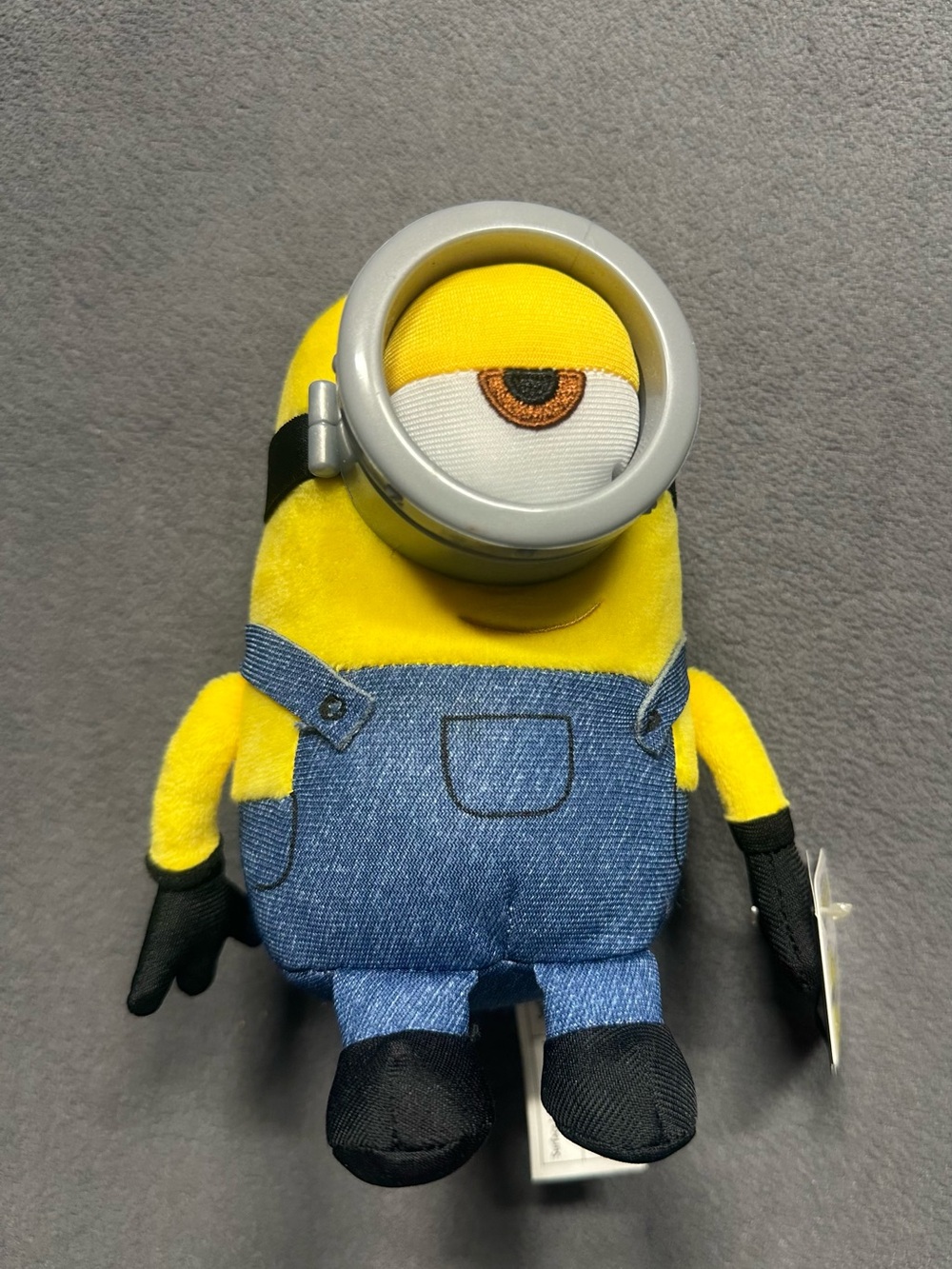Universal Yellow Minion Plush Headphone Stand with Denim Overalls